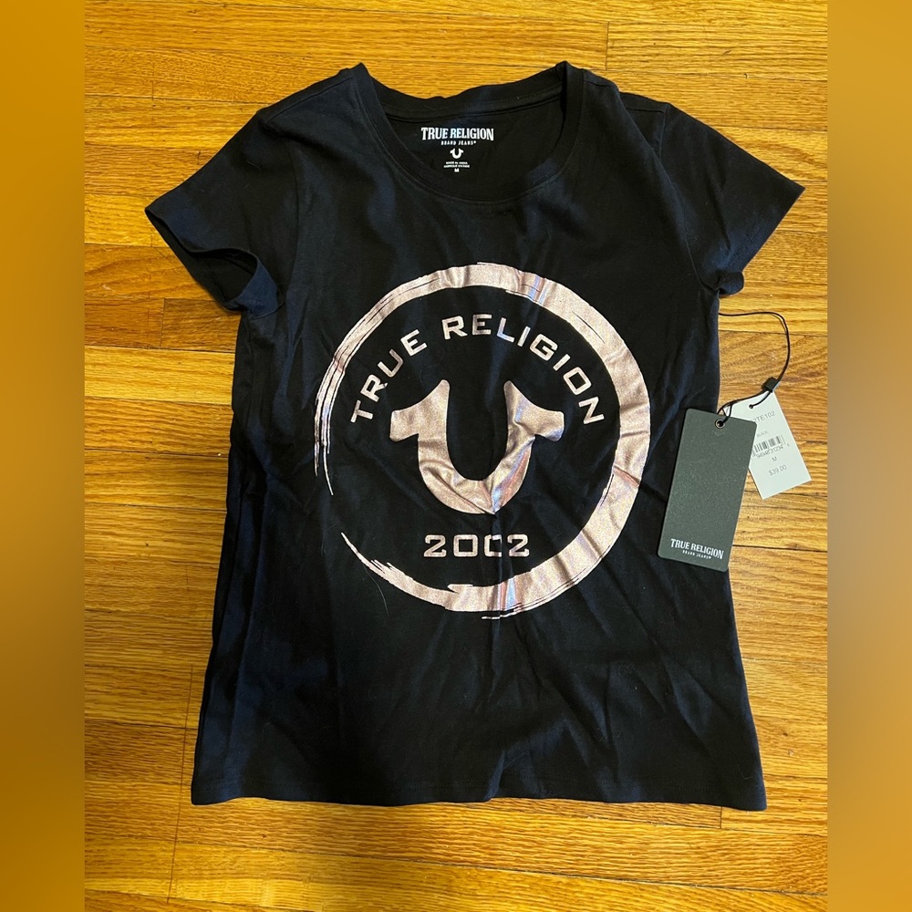 True Religion Black Girls Legacy Copper Foil Graphic T-Shirt NWT